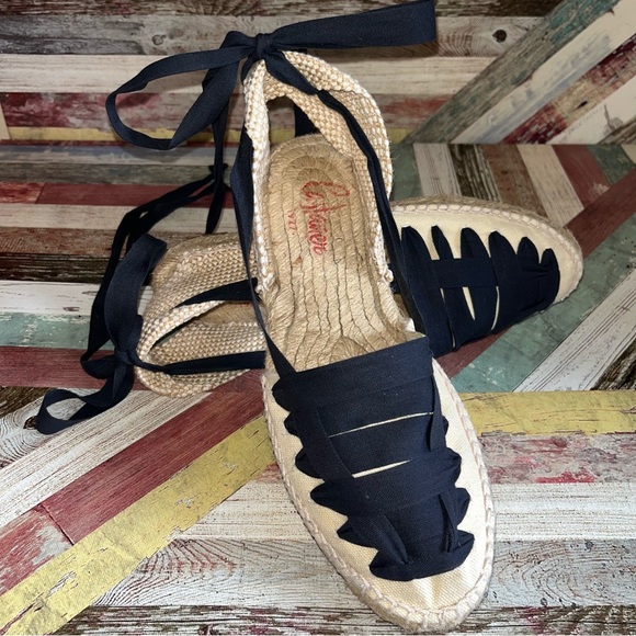 Castaner Shoes - Castaner Women’s Jean Espadrille Sandals Lace Up Organic Cotton Jute Sole EUC 8
